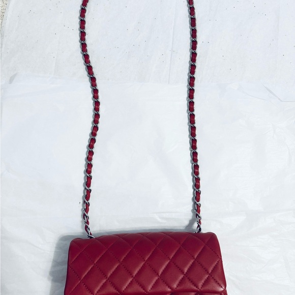 💯 Authentic Chanel Classic Rectangular Mini Flap Dark Red - Picture 13 of 13